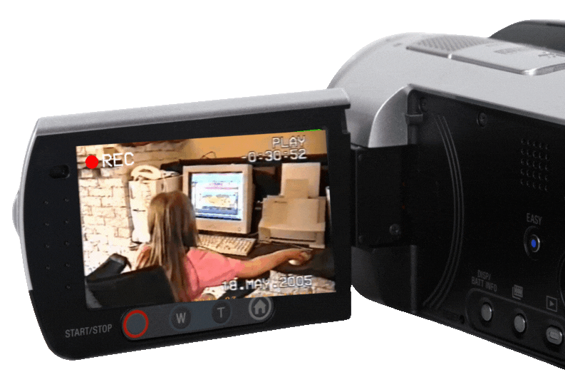 a photo of me as a kid at the computer imposed onto a camcorder